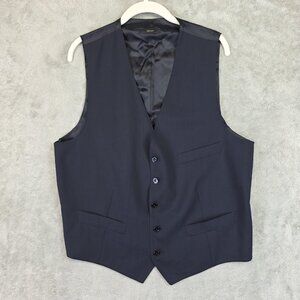 Massimo Dutti Suit Vest Mens 42 Navy Blue Super 130s Wool Formal Dress Waistcoat
